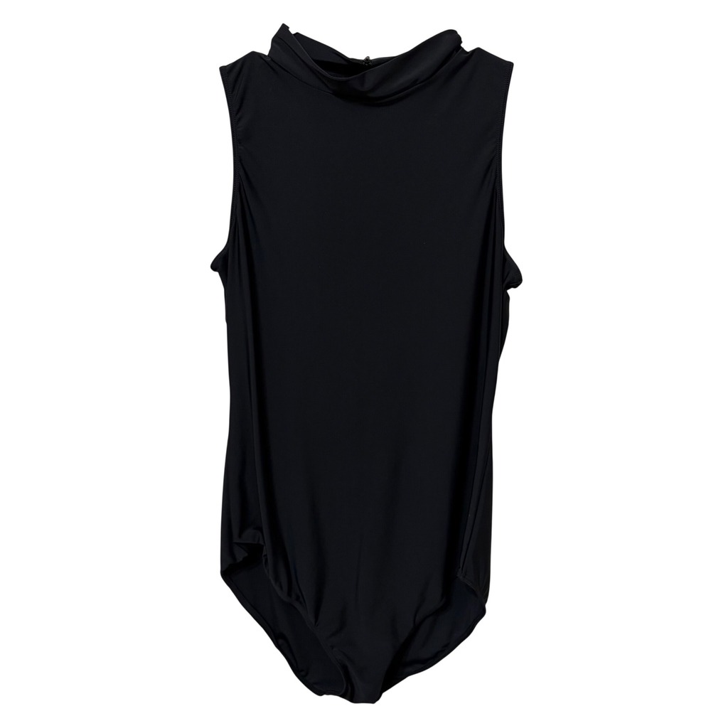 Speerise Womens Black Mock Neck Sleeveless Bodysuit Leotard XXL Back Zip Solid